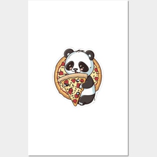 Cute Cartoon Panda Eating Pizza Funny Kawaii Posters and Art